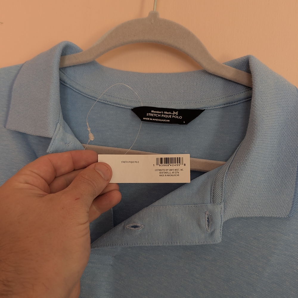 Light Blue Stretch Pique Polo Shirt - Men's